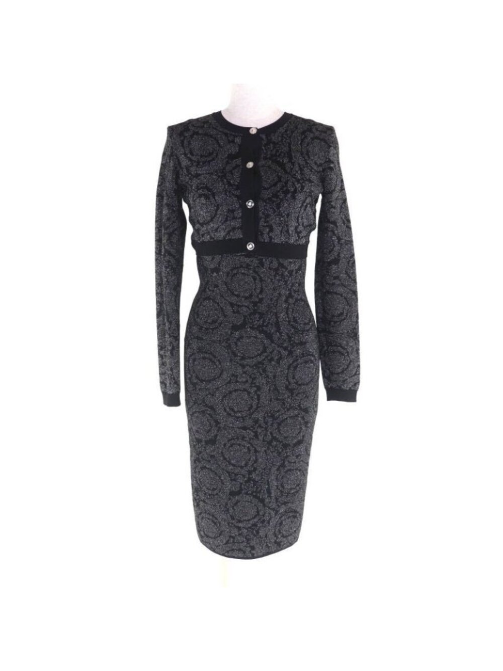 Versace 2023 Medusa Barocco Lurex Knit Cardigan Cami Dress